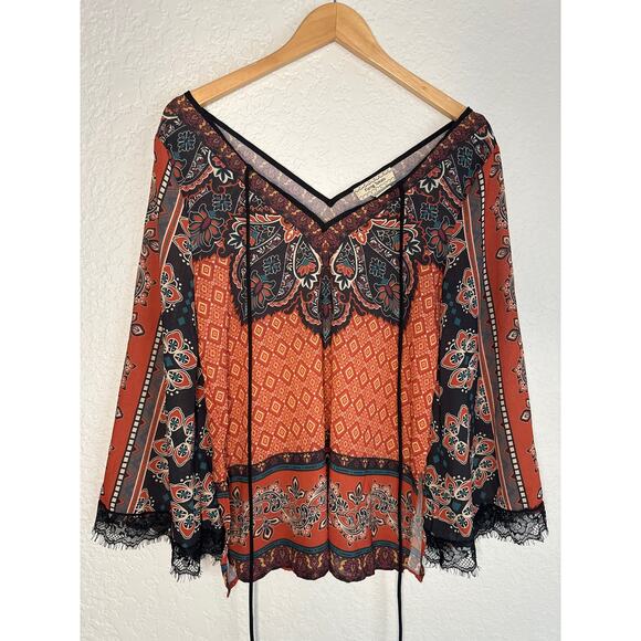 Flying Tomato Black Orange Boho Lace Top Small Halloween Witchy Goth Fall - Picture 6 of 6